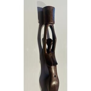 Vtg Hand Carved Wooden African Tribal Woman Taper Candle Stick Holder Statue 18”